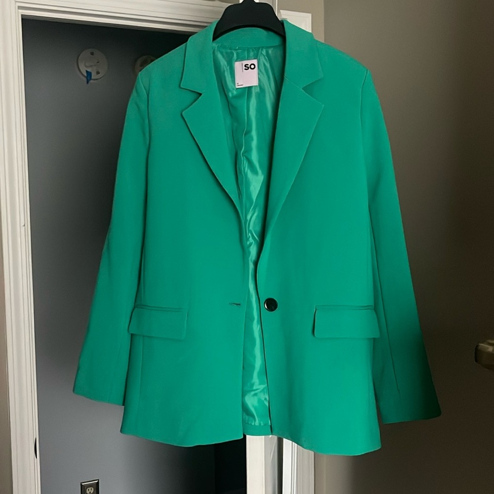 SO medium green blazer with shoulder padding